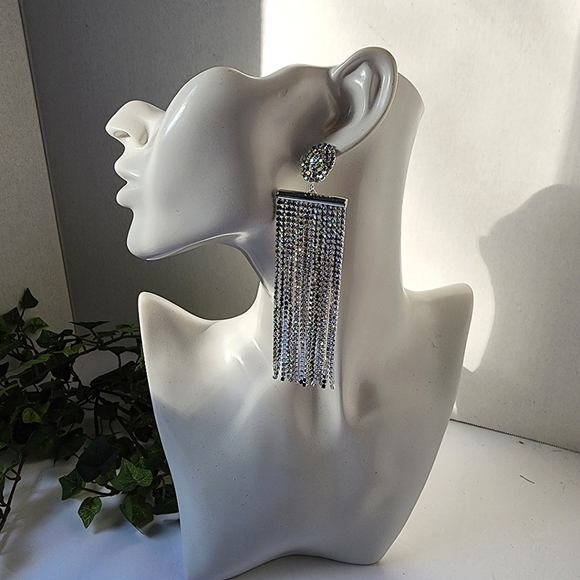 Elegant Iridescent Crystal Full Tassel Earri gs - Picture 4 of 5
